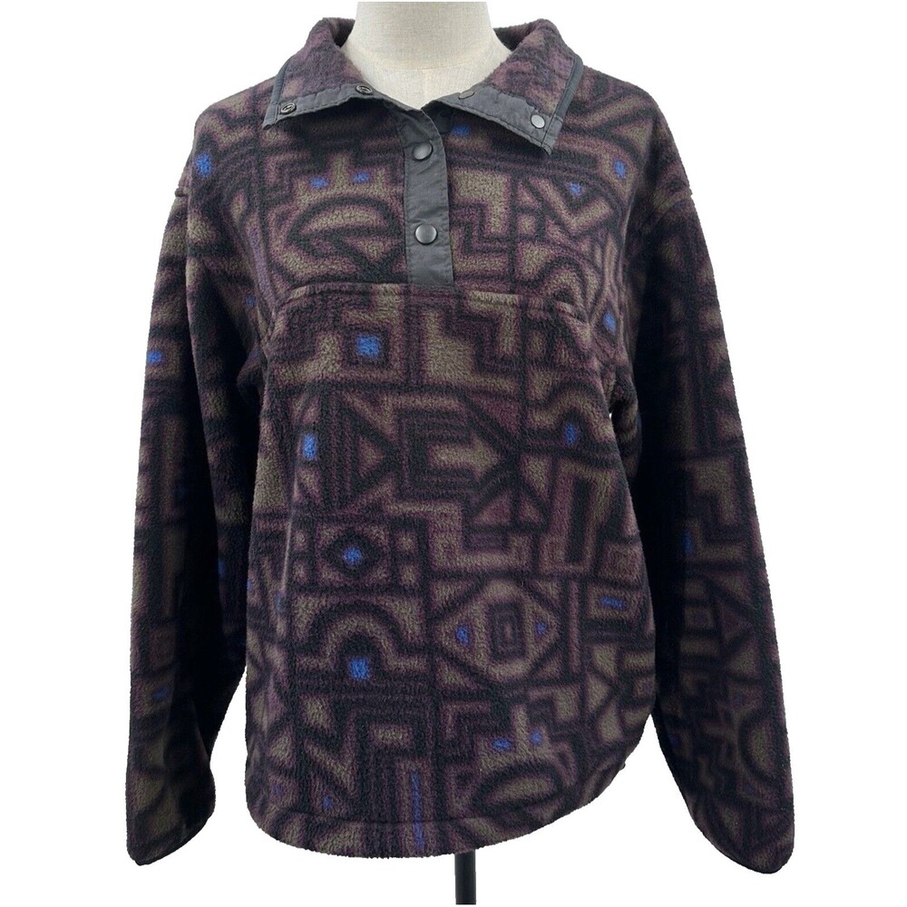 Vintage Woolrich Fleece 1/4 Snap Pullover Womens M Aztec Southwestern Retro 90s